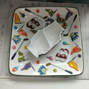 Golf Bag, Shoes, Clubs, Gloves, Balls, Flags 13.5" Chip & Dip Ceramic Platter
